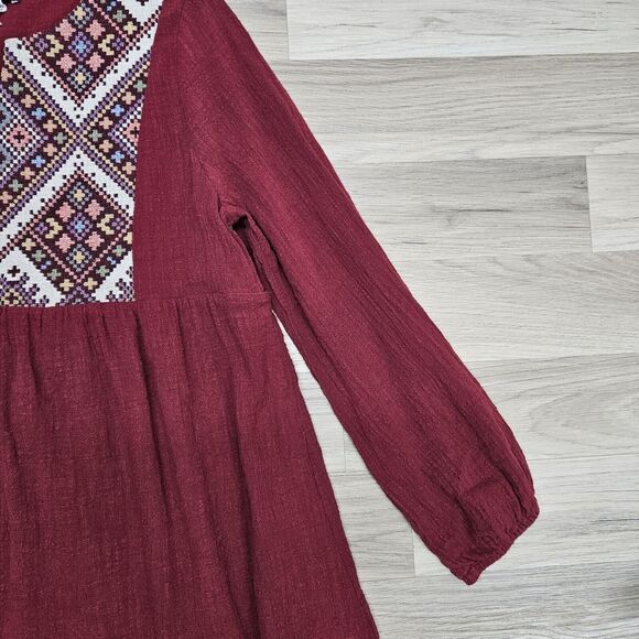 TASSEL N LACE Red Southwestern Tribal Embroidered Cotton Blouse Size Medium - Picture 4 of 7